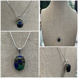 Mohave Oyster Turquoise Oval Pendant Sterling Silver Necklace